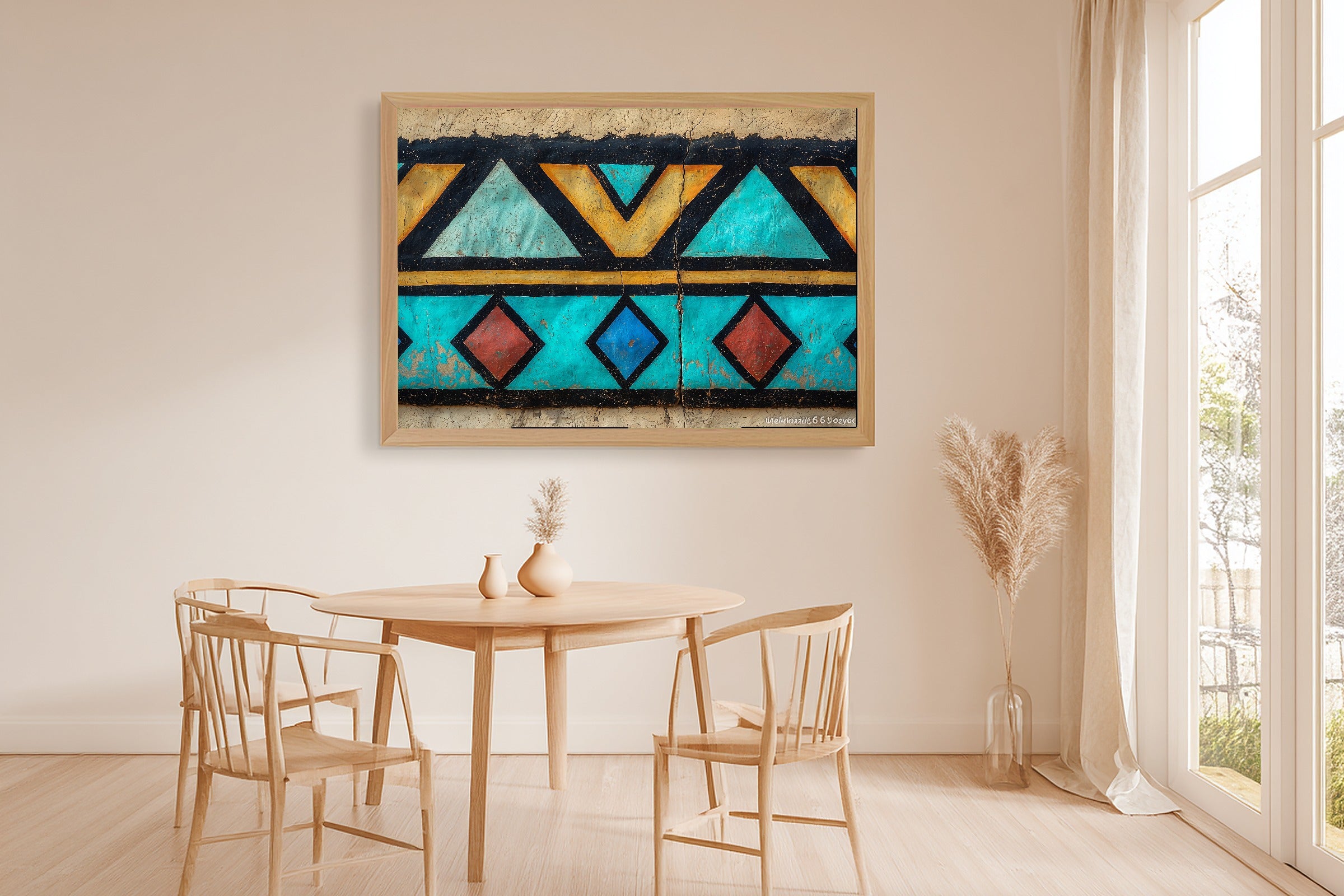 Afrobohemian Ndebele Painted Wall Museum-Quality Canvas, Golden Savanna Print, Living Room Wall Decor, Move-In Gift Idea — afrobohemian-ndebele-painted-wall-dining-room-wall-art.jpg