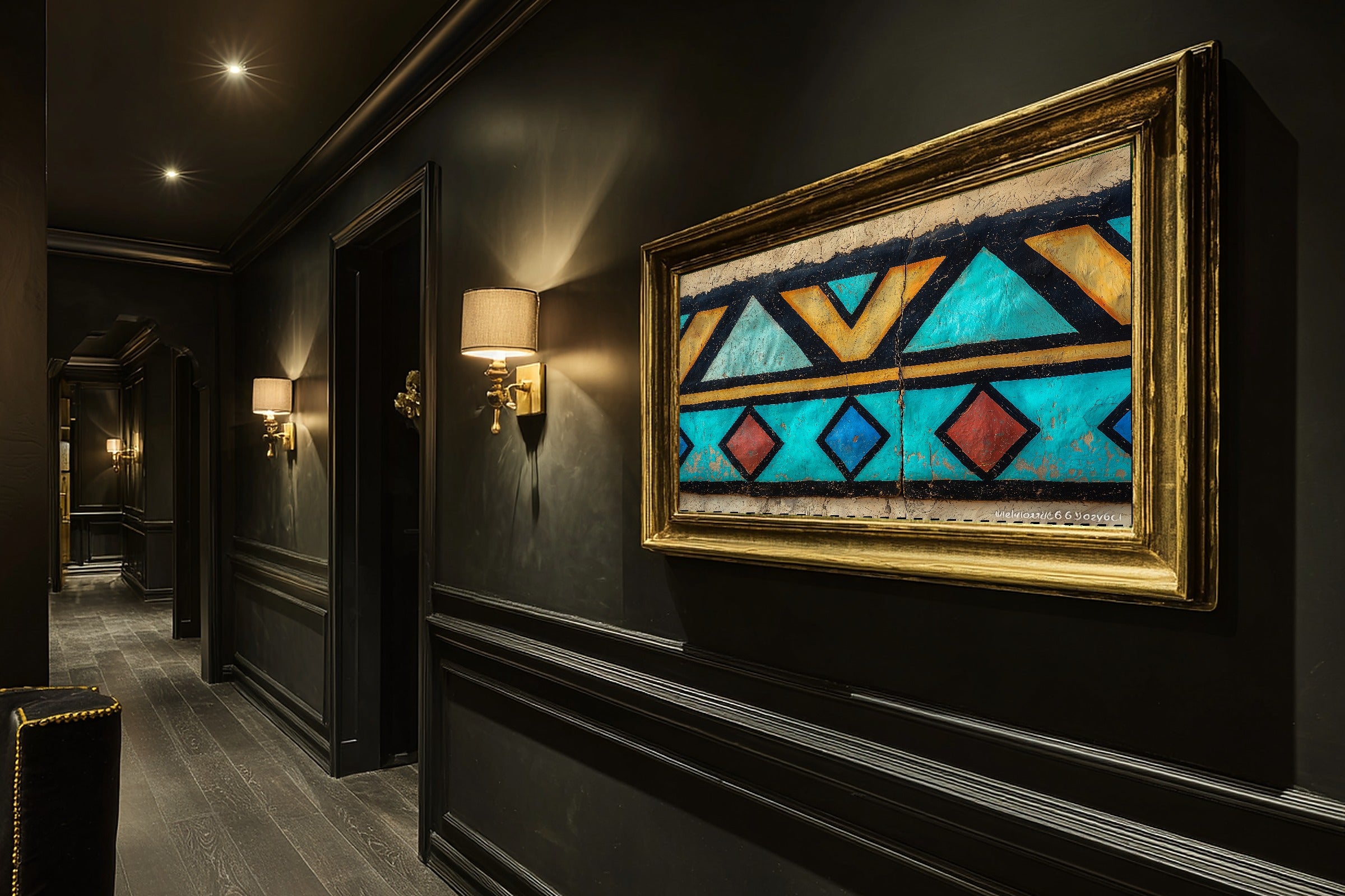 Afrobohemian Ndebele Painted Wall Museum-Quality Canvas, Golden Savanna Print, Living Room Wall Decor, Move-In Gift Idea — afrobohemian-ndebele-painted-wall-hallway-wall-art.jpg
