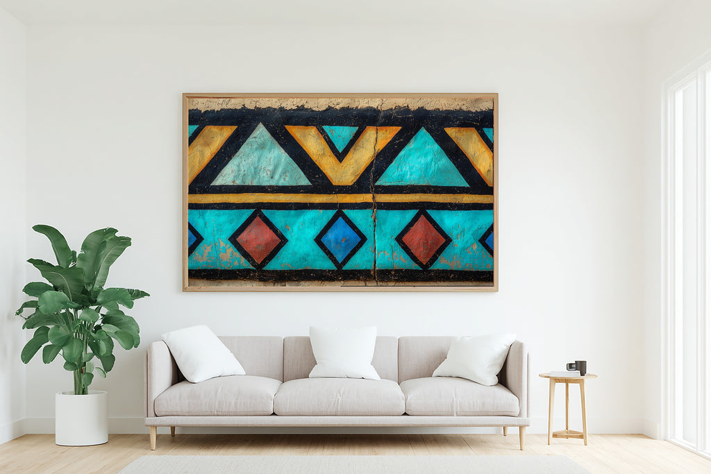 Afrobohemian Ndebele Painted Wall Museum-Quality Canvas, Golden Savanna Print, Living Room Wall Decor, Move-In Gift Idea — afrobohemian-ndebele-painted-wall-living-room-wall-art.jpg