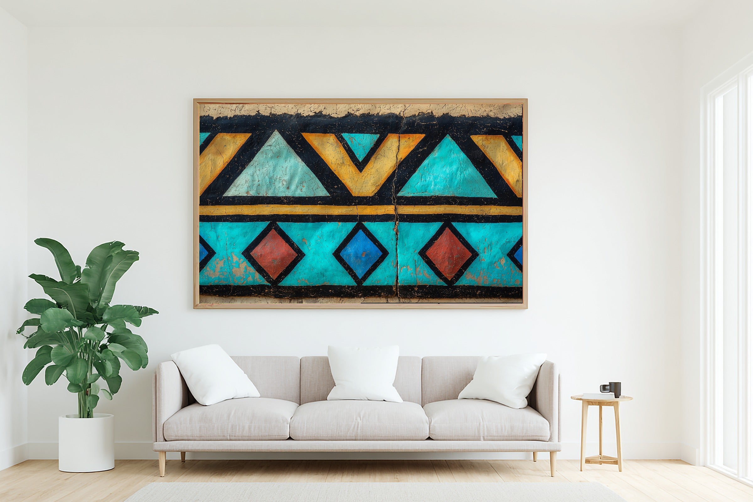 Afrobohemian Ndebele Painted Wall Museum-Quality Canvas, Golden Savanna Print, Living Room Wall Decor, Move-In Gift Idea — afrobohemian-ndebele-painted-wall-living-room-wall-art.jpg