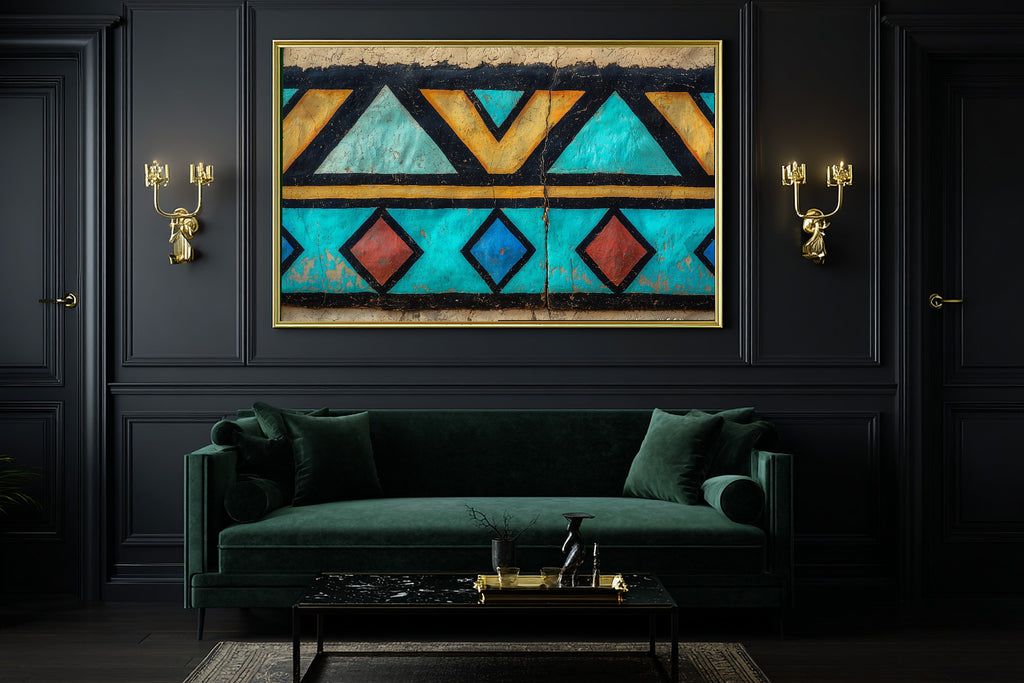 Afrobohemian Ndebele Painted Wall Museum-Quality Canvas, Golden Savanna Print, Living Room Wall Decor, Move-In Gift Idea — afrobohemian-ndebele-painted-wall-office-wall-art.jpg