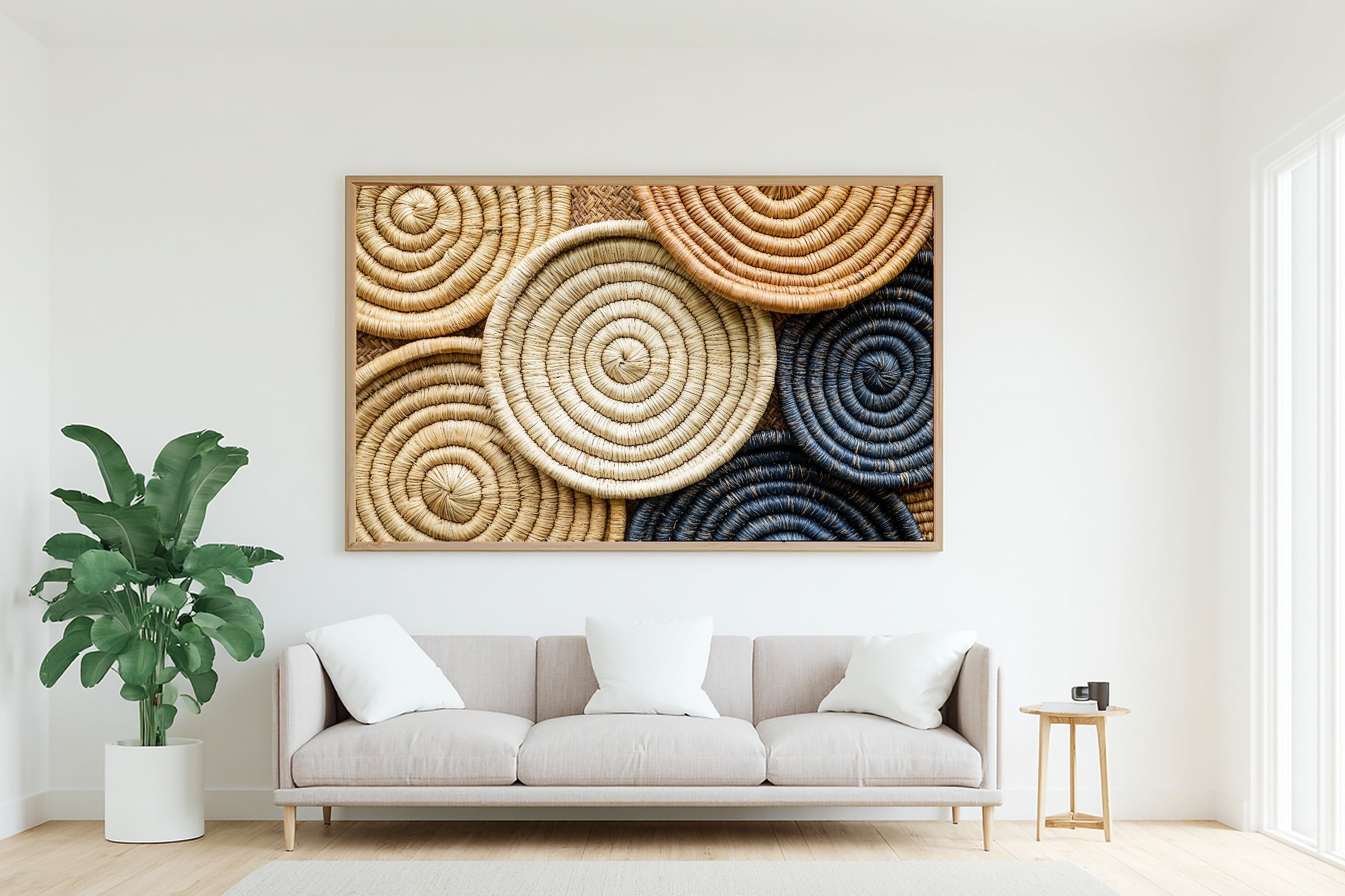 Afrobohemian Senegalese Basket Mosaic Canvas Print for the Bedroom, Golden Savanna Print, Cozy Neutral Palette, Move-In Gift Idea — afrobohemian-senegalese-basket-mosaic-living-room-wall-art.jpg