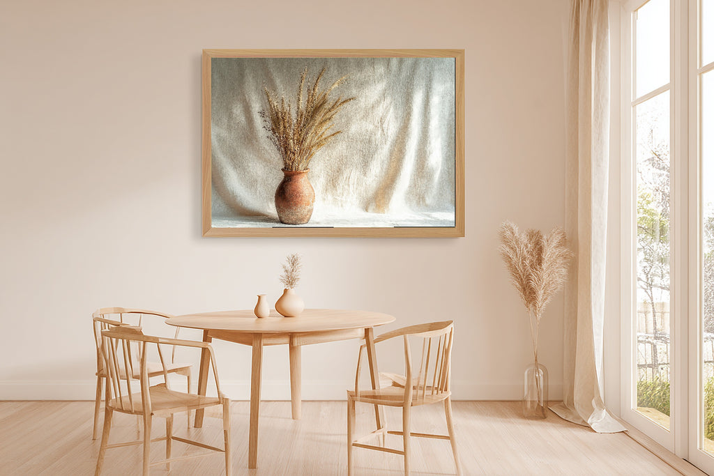 Aged Terracotta Dried Grass Wall Art Canvas, Soft Painterly Print, Soft Dreamy Glow Home Office Art, Move-In Gift Idea — aged-terracotta-dried-grass-dining-room-wall-art.jpg