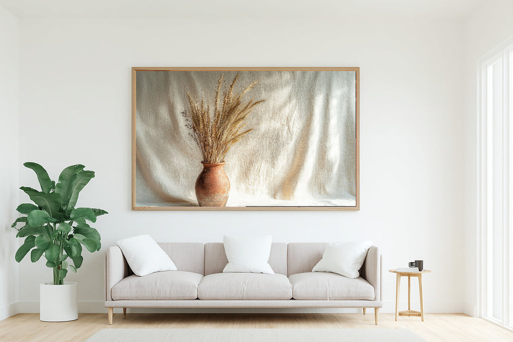 Aged Terracotta Dried Grass Wall Art Canvas, Soft Painterly Print, Soft Dreamy Glow Home Office Art, Move-In Gift Idea — aged-terracotta-dried-grass-living-room-wall-art.jpg