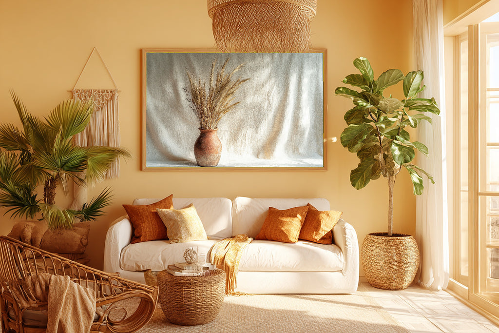 Aged Terracotta Dried Grass Wall Art Canvas, Soft Painterly Print, Soft Dreamy Glow Home Office Art, Move-In Gift Idea — aged-terracotta-dried-grass-room-5-wall-art.jpg