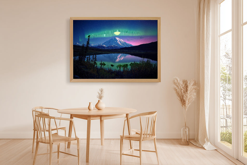 A Dreamy Alaska Denali Aurora Soft Nordic Print — Dreamy Wall Art for the Bedroom, Giclée on Canvas — alaska-denali-aurora-dining-room-wall-art.jpg