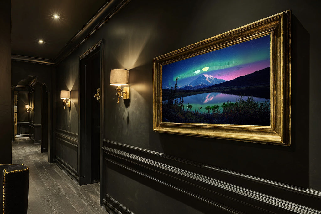 A Dreamy Alaska Denali Aurora Soft Nordic Print — Dreamy Wall Art for the Bedroom, Giclée on Canvas — alaska-denali-aurora-hallway-wall-art.jpg