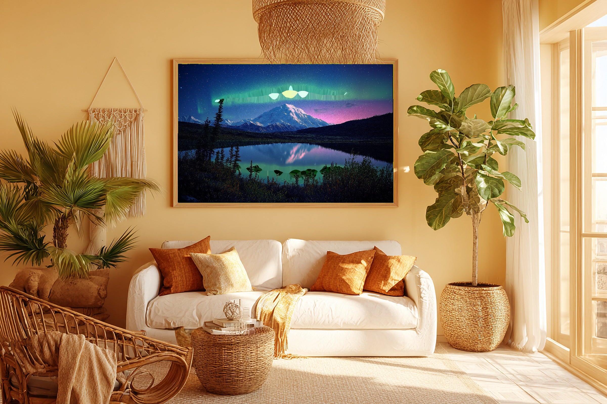 A Dreamy Alaska Denali Aurora Soft Nordic Print — Dreamy Wall Art for the Bedroom, Giclée on Canvas — alaska-denali-aurora-room-5-wall-art.jpg