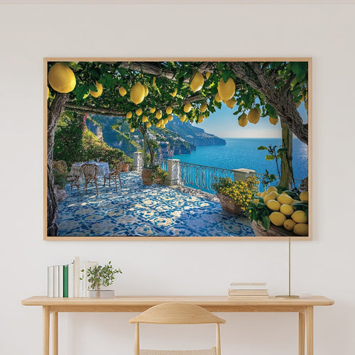 Amalfi Coast Lemon Terrace Print on Stretched Canvas — Stunning Cozy Studio for the Living Room, Gift for the Art Lover in Your Life — amalfi-coast-lemon-terrace-canvas-print.jpg