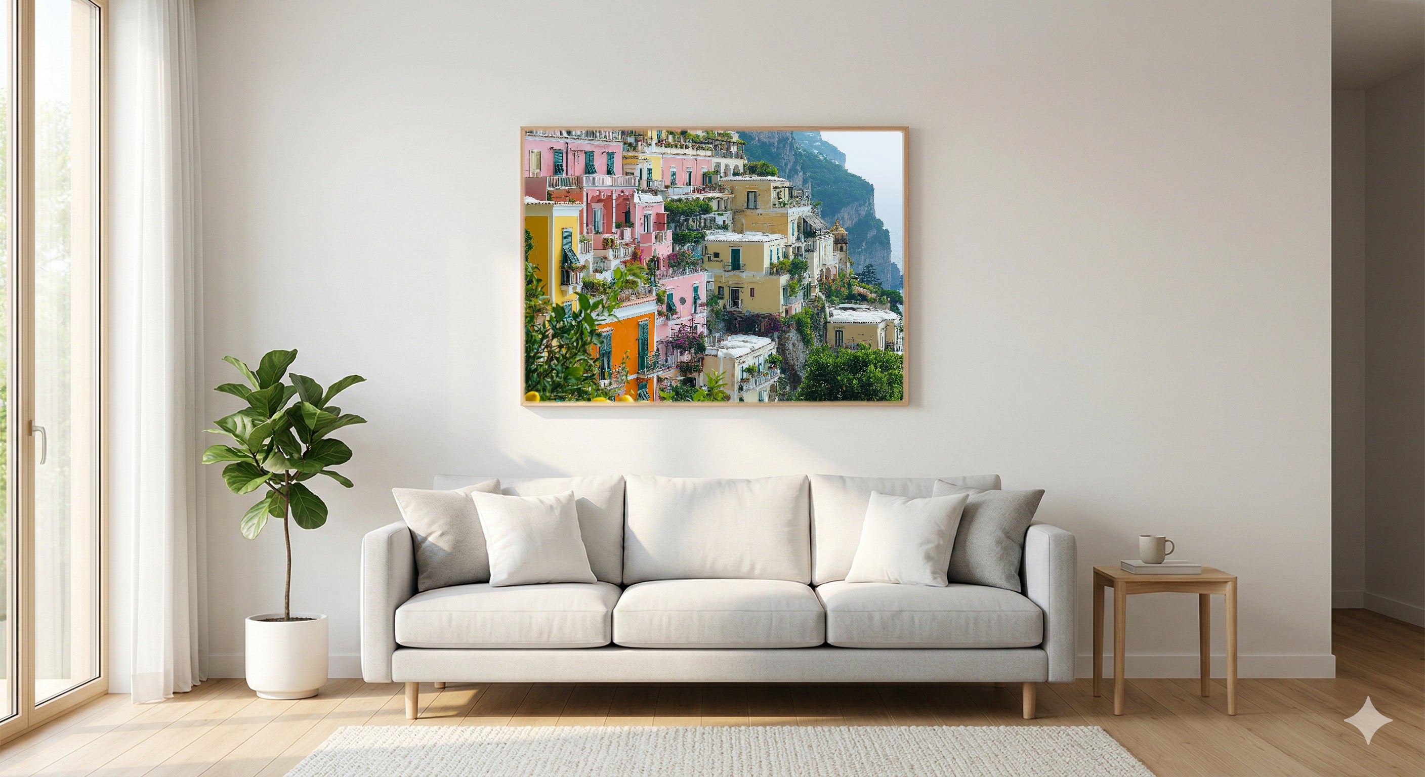 Positano Canvas Wall Art | Amalfi Coast Italy Print, Mediterranean Decor, Colorful Decor, Stretched Canvas — amalfi-coast-positano-living-room-wall-art.jpg