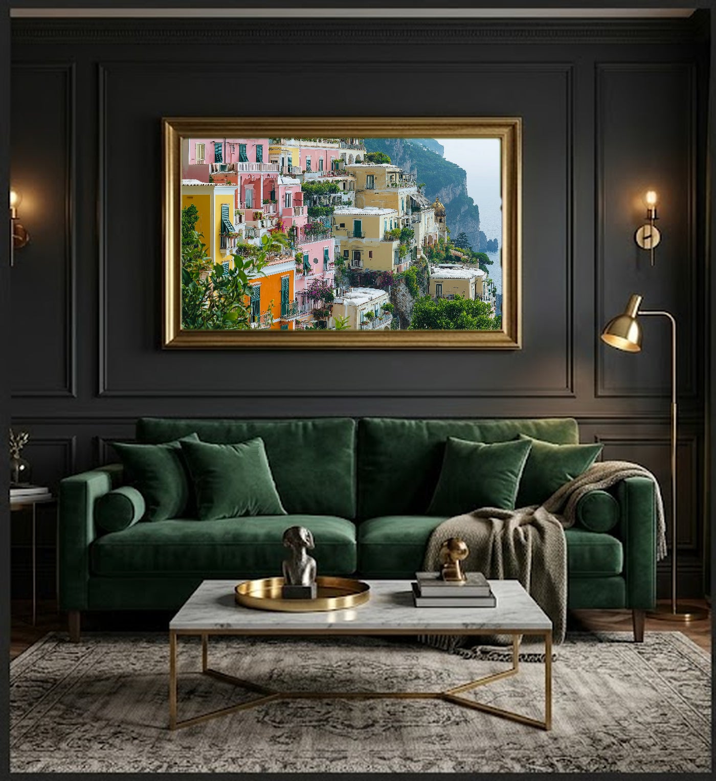 Positano Canvas Wall Art | Amalfi Coast Italy Print, Mediterranean Decor, Colorful Decor, Stretched Canvas — amalfi-coast-positano-office-wall-art.jpg