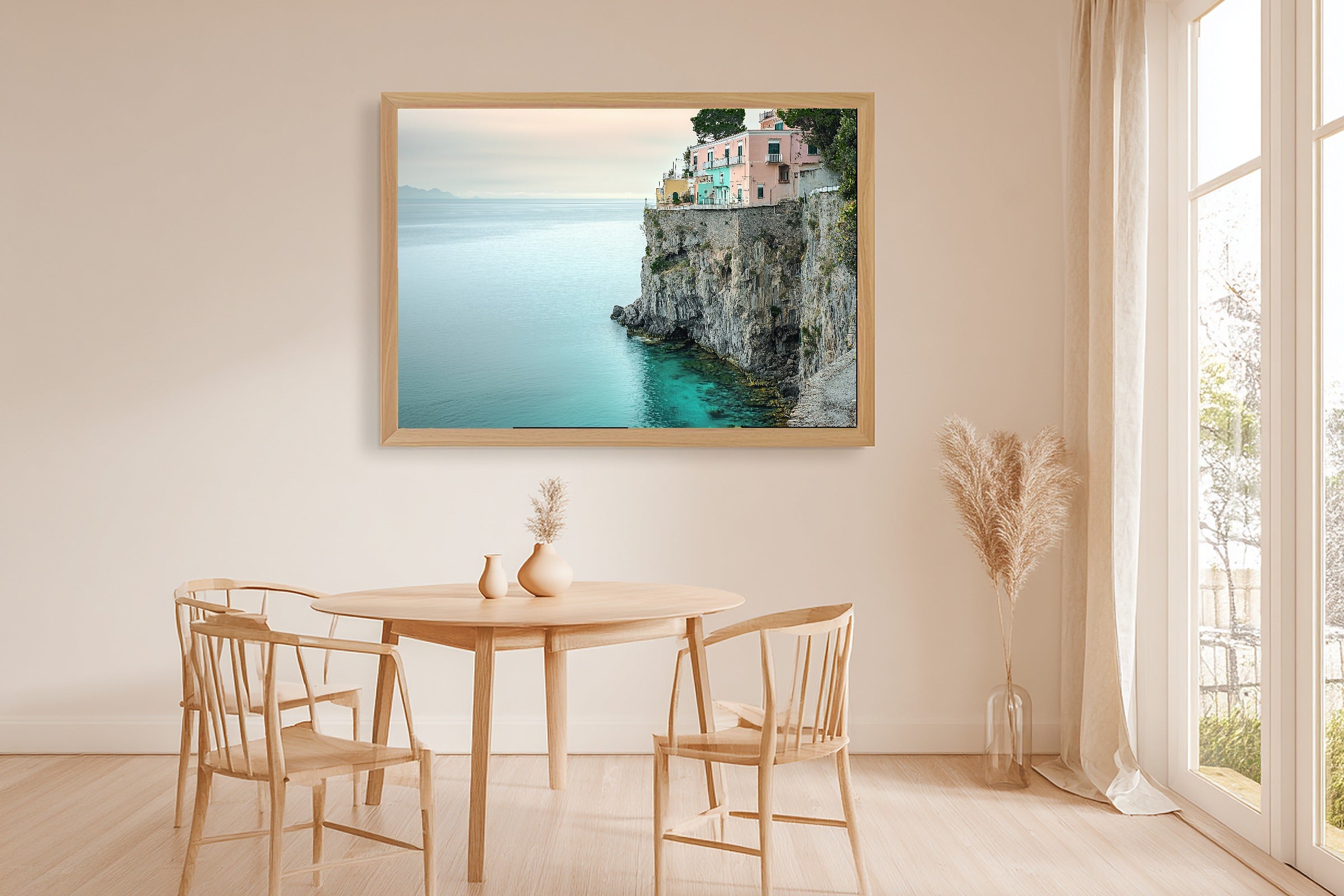 Hand-picked Amalfi Coast Sunset Minimal Giclée Print — Cozy Warm Gallery for the Living Room, Ready-to-Hang Art Lover in Your Life Gift — amalfi-coast-sunset-minimal-dining-room-wall-art.jpg