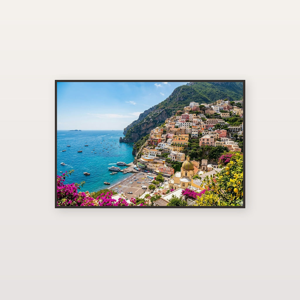 Amalfi Coast Canvas Wall Art - Positano Italy Print, Mediterranean Village, Coastal Decor, Stretched Canvas — amalfi coast village canvas print