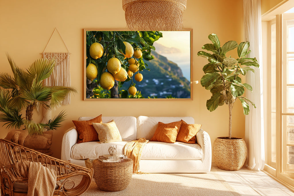 Amalfi Lemon Grove Print on Stretched Canvas — Stunning Soft Painterly for the Living Room, Gift for the Art Lover in Your Life — amalfi-lemon-grove-room-5-wall-art.jpg