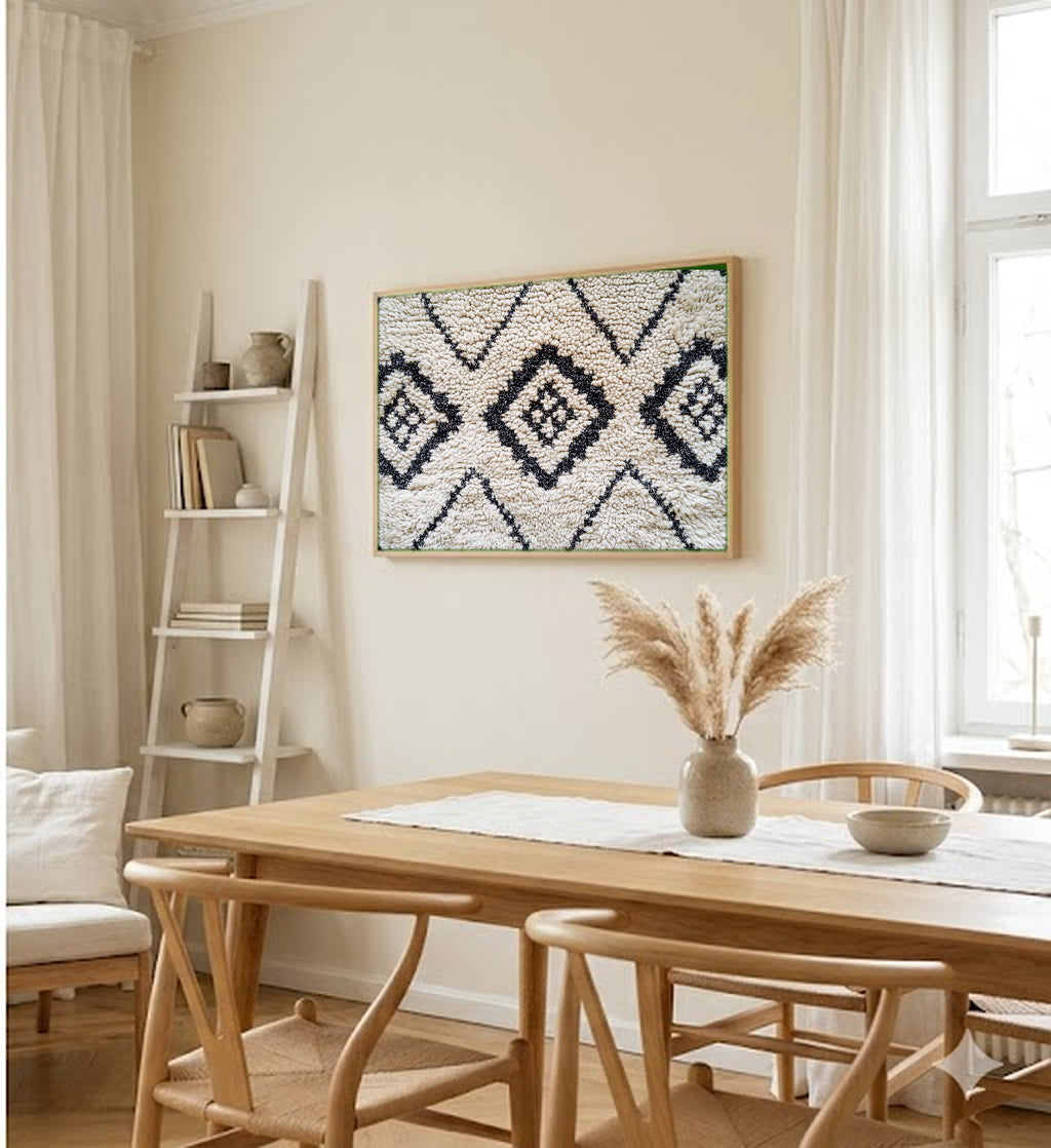 Amazigh Rug Canvas Wall Art | Berber Pattern Print, Moroccan Boho Decor, Stretched Canvas — amazigh-rug-abstract-dining-room-wall-art.jpg