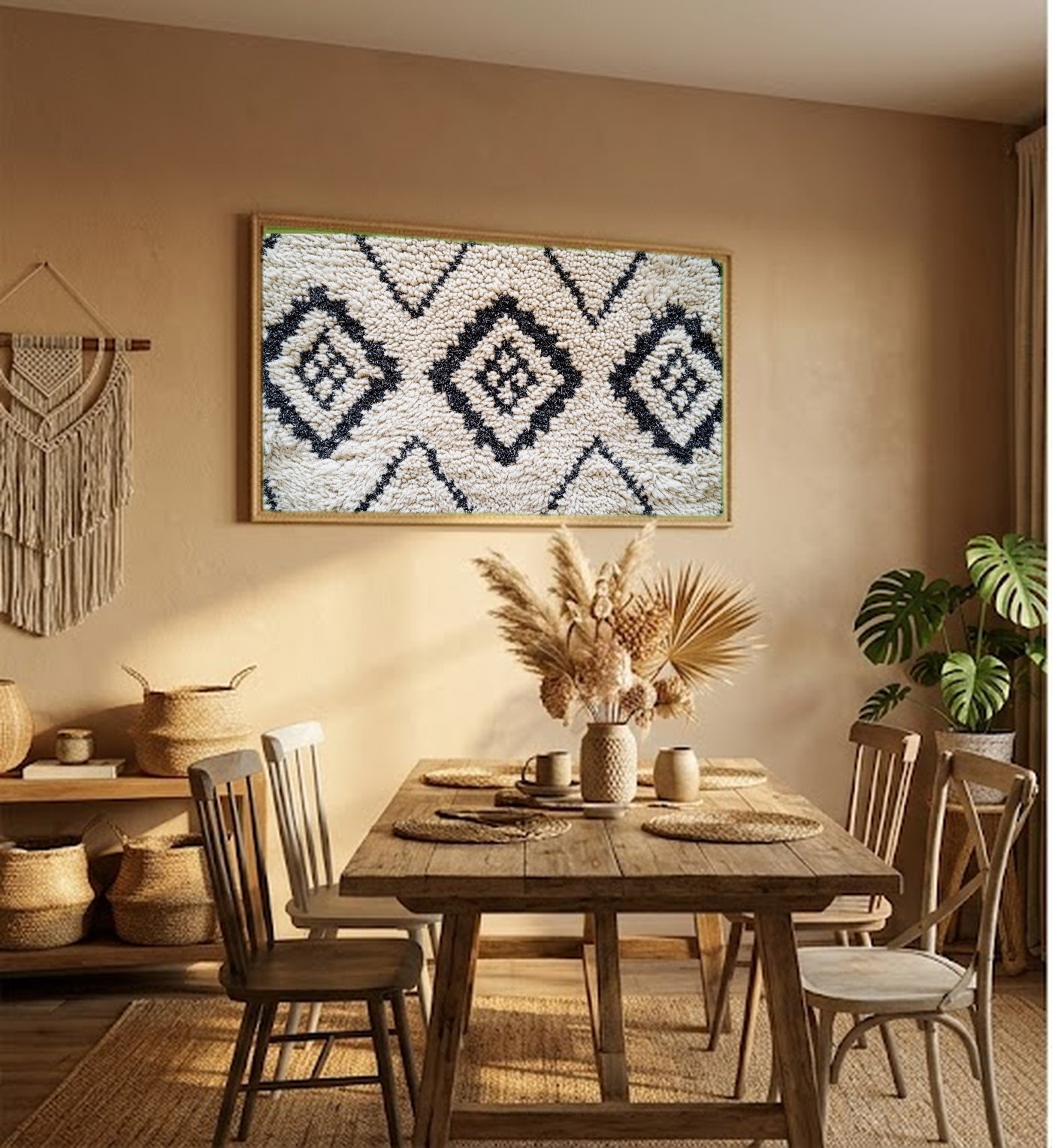 Amazigh Rug Canvas Wall Art | Berber Pattern Print, Moroccan Boho Decor, Stretched Canvas — amazigh-rug-abstract-hallway-wall-art.jpg