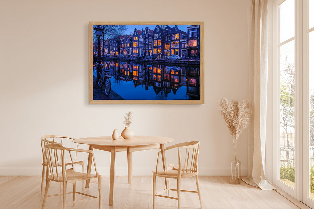 A Dreamy Amsterdam Canal Dusk Warm Old-Town Print — Stunning Wall Art for the Modern Loft, Giclée on Canvas — amsterdam-canal-dusk-dining-room-wall-art.jpg