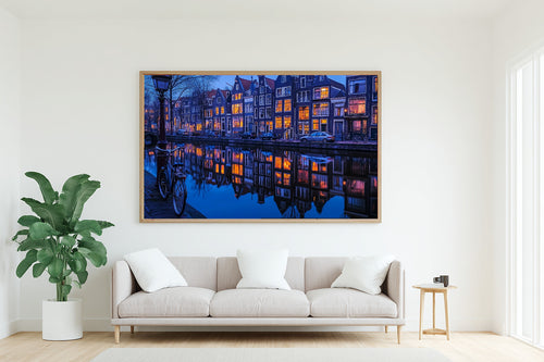 A Dreamy Amsterdam Canal Dusk Warm Old-Town Print — Stunning Wall Art for the Modern Loft, Giclée on Canvas — amsterdam-canal-dusk-living-room-wall-art.jpg