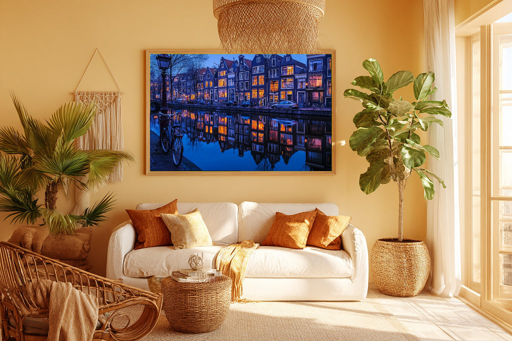 A Dreamy Amsterdam Canal Dusk Warm Old-Town Print — Stunning Wall Art for the Modern Loft, Giclée on Canvas — amsterdam-canal-dusk-room-5-wall-art.jpg