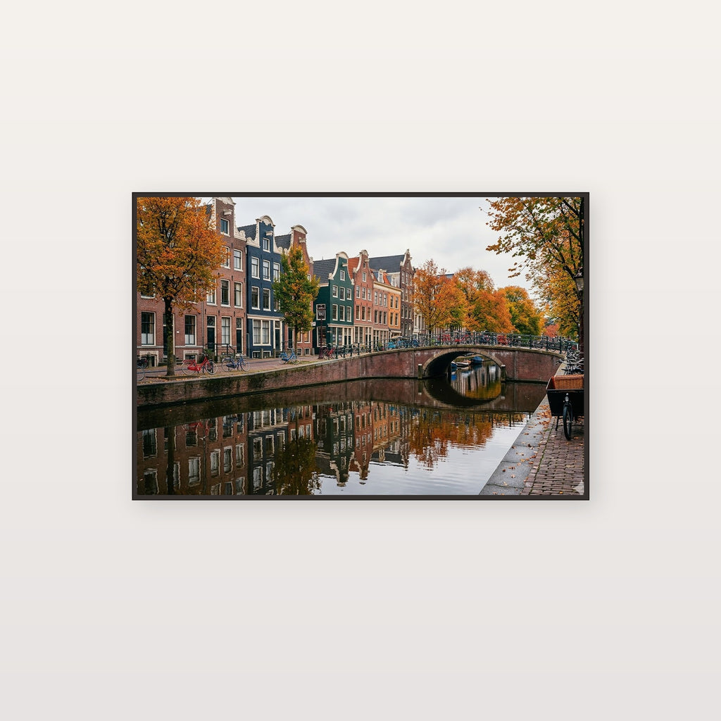 Amsterdam Canal Canvas Wall Art - Dutch Houses Print, Netherlands Decor, European City, Stretched Canvas — amsterdam canal houses canvas print