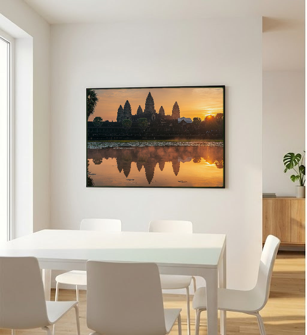 Angkor Wat Canvas Wall Art | Cambodia Sunrise Print, Ancient Temple, Asian Decor, Stretched Canvas — angkor-wat-sunrise-bedroom-wall-art.jpg