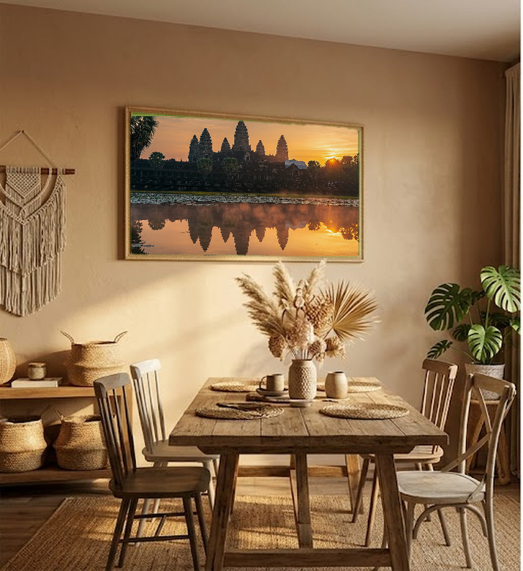Angkor Wat Canvas Wall Art | Cambodia Sunrise Print, Ancient Temple, Asian Decor, Stretched Canvas — angkor-wat-sunrise-hallway-wall-art.jpg