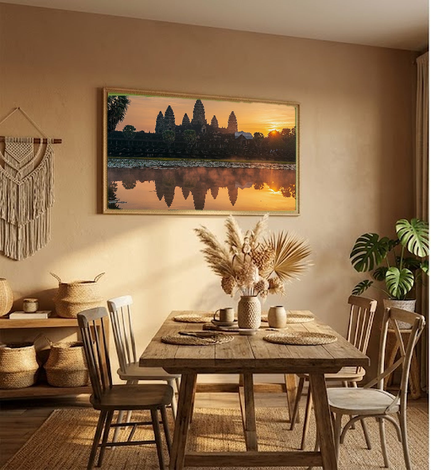 Angkor Wat Canvas Wall Art | Cambodia Sunrise Print, Ancient Temple, Asian Decor, Stretched Canvas — angkor-wat-sunrise-hallway-wall-art.jpg
