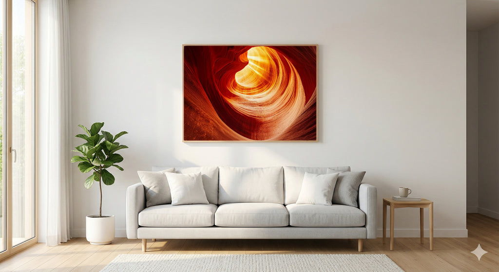 Antelope Canyon Canvas Wall Art | Light Beam Abstract Print, Southwest Decor, Stretched Canvas — antelope-canyon-light-abstract-living-room-wall-art.jpg