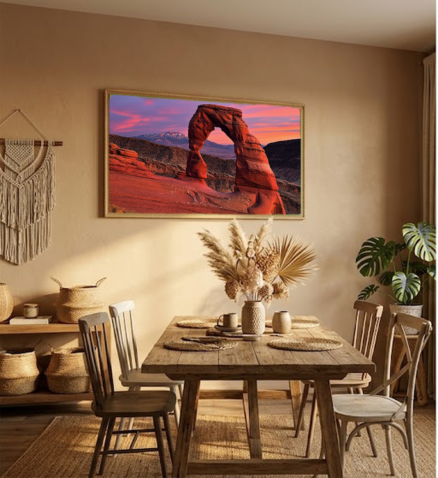 Arches National Park Canvas Wall Art | Delicate Arch Sunset Print, Utah Desert, Nature Decor, Stretched Canvas — arches-delicate-sunset-hallway-wall-art.jpg