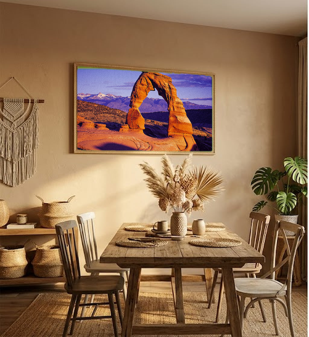 Arches National Park Canvas Wall Art | Retro Travel Poster Print, Moab Desert Decor, Stretched Canvas — arches-moab-retro-poster-hallway-wall-art.jpg