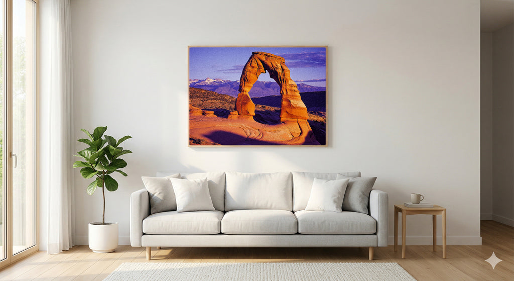 Arches National Park Canvas Wall Art | Retro Travel Poster Print, Moab Desert Decor, Stretched Canvas — arches-moab-retro-poster-living-room-wall-art.jpg