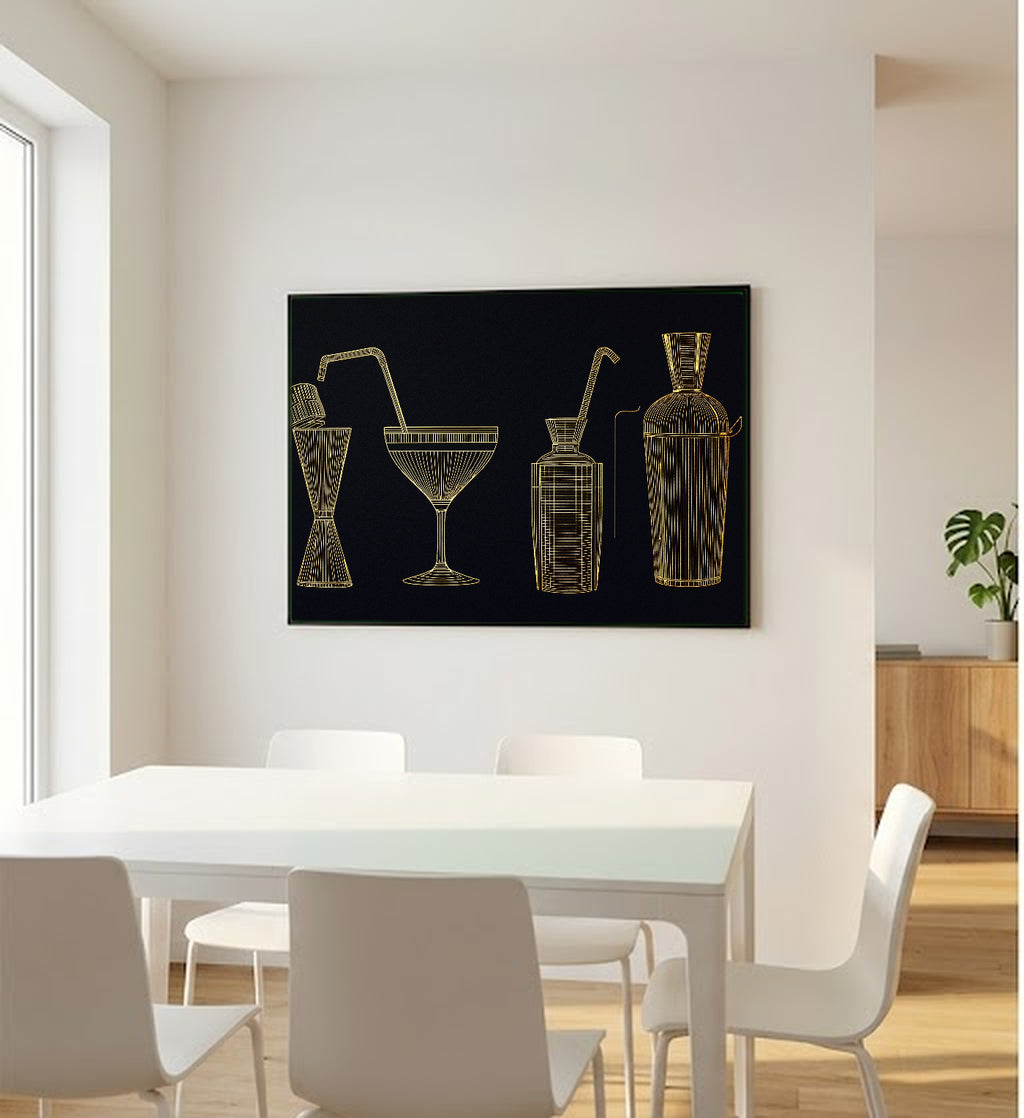 Art Deco Cocktail Canvas Wall Art | Coupe Shaker Gold Line Print, Bar Cart Decor, Stretched Canvas — art-deco-coupe-shaker-bedroom-wall-art.jpg