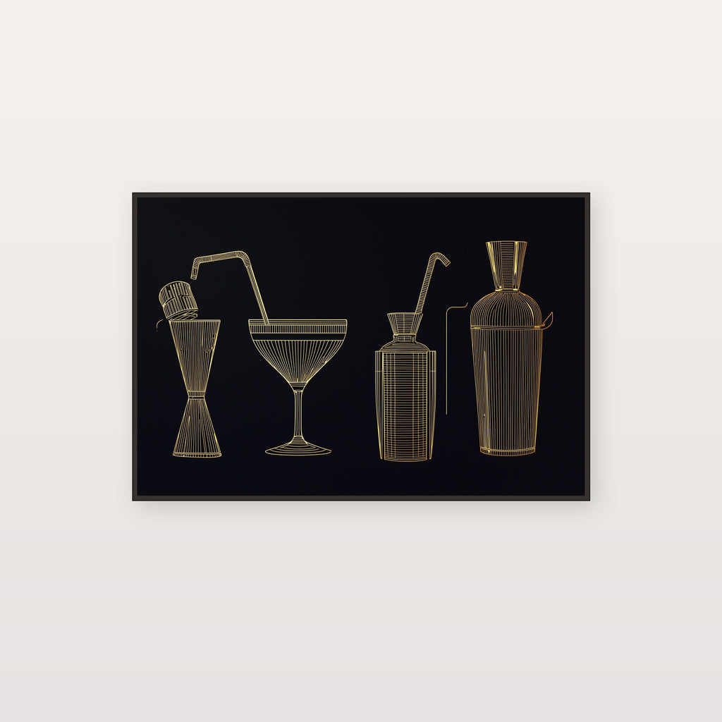 Art Deco Cocktail Canvas Wall Art | Coupe Shaker Gold Line Print, Bar Cart Decor, Stretched Canvas — art-deco-coupe-shaker-canvas-print.jpg