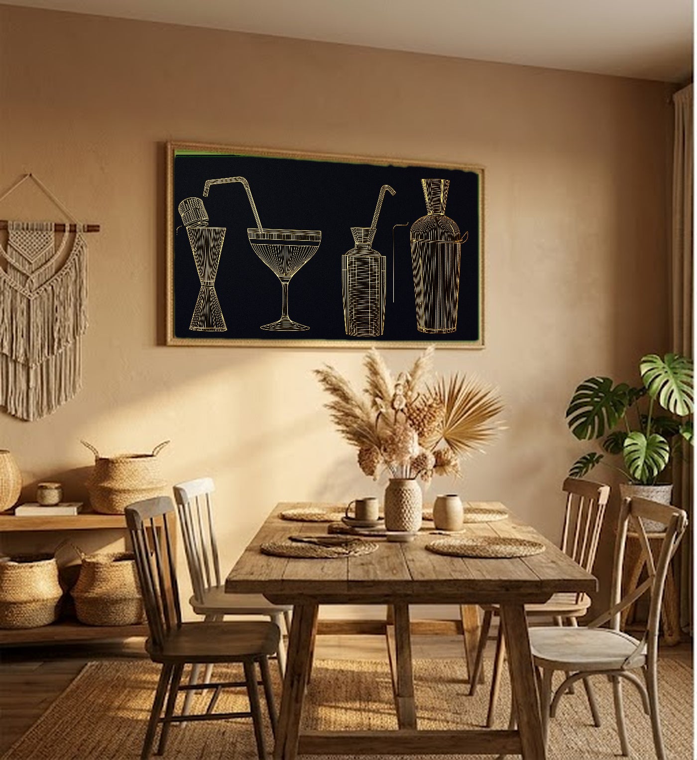 Art Deco Cocktail Canvas Wall Art | Coupe Shaker Gold Line Print, Bar Cart Decor, Stretched Canvas — art-deco-coupe-shaker-hallway-wall-art.jpg