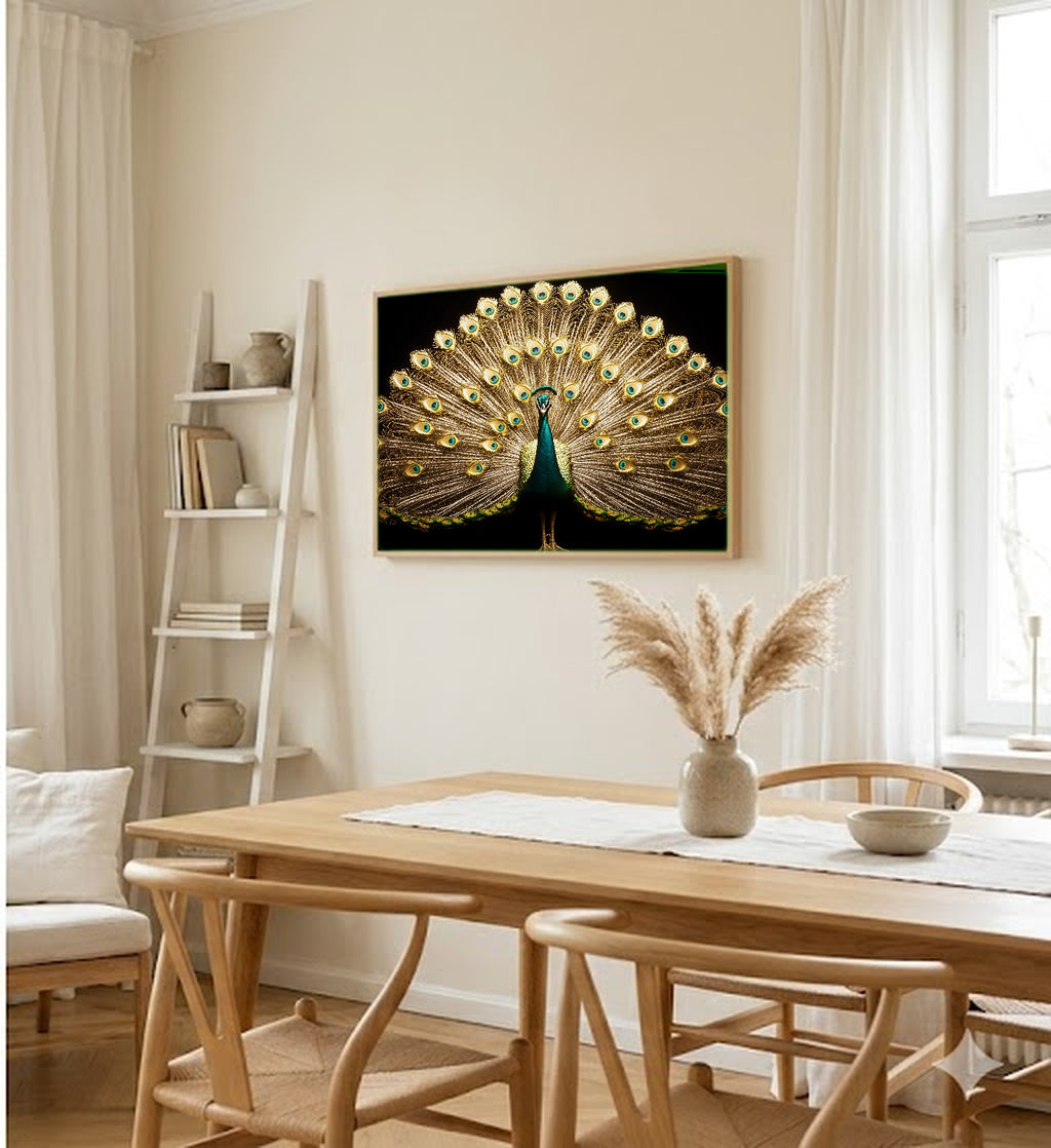 Art Deco Peacock Canvas Wall Art | Gold Emerald Fan Print, Opera Core Glamour Decor, Stretched Canvas — art-deco-peacock-fan-dining-room-wall-art.jpg