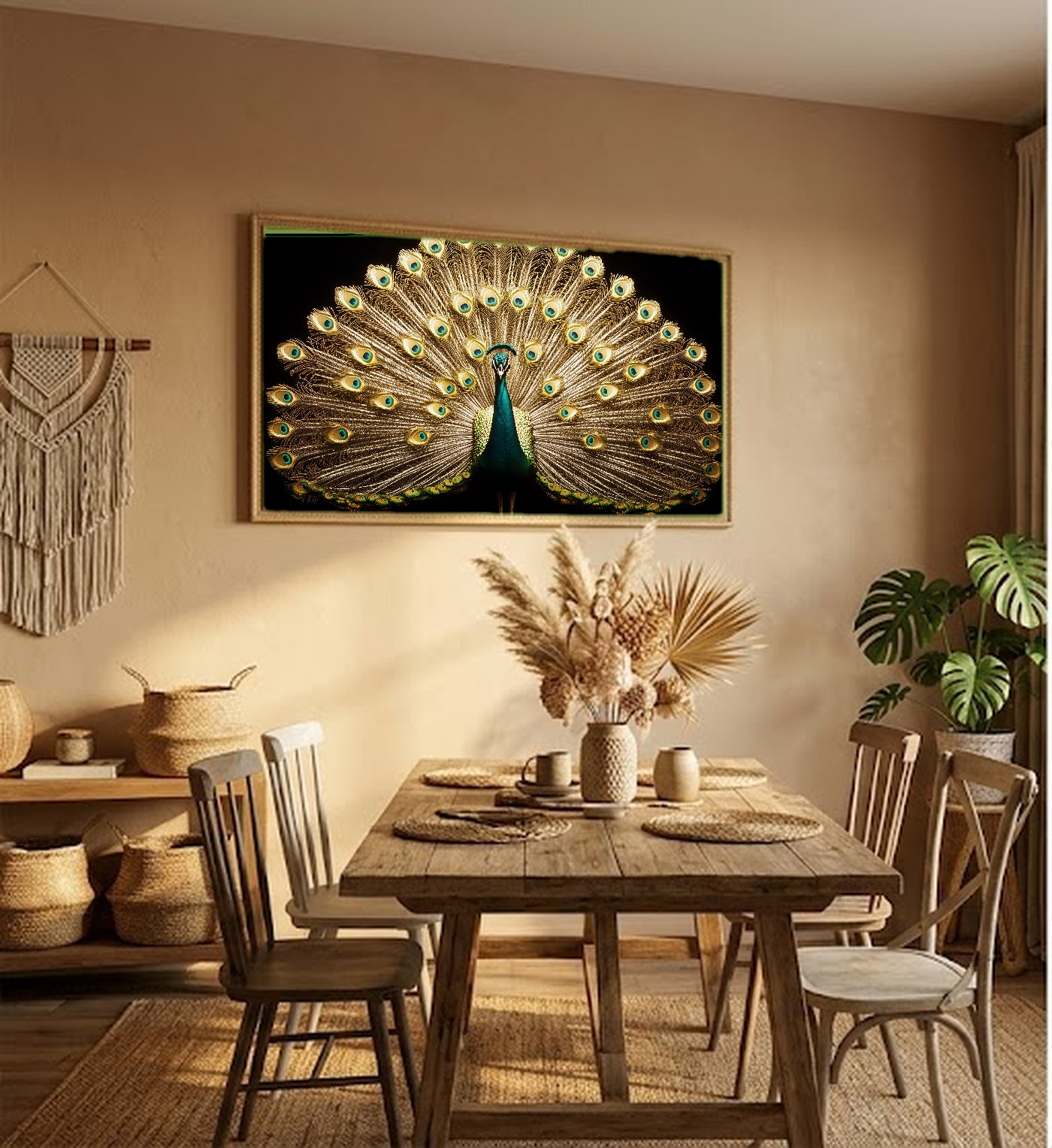 Art Deco Peacock Canvas Wall Art | Gold Emerald Fan Print, Opera Core Glamour Decor, Stretched Canvas — art-deco-peacock-fan-hallway-wall-art.jpg