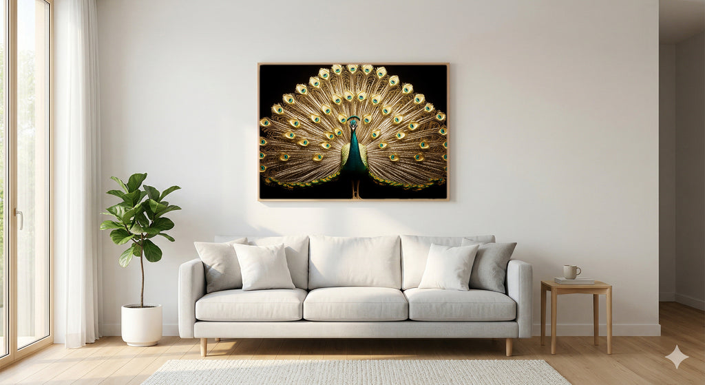 Art Deco Peacock Canvas Wall Art | Gold Emerald Fan Print, Opera Core Glamour Decor, Stretched Canvas — art-deco-peacock-fan-living-room-wall-art.jpg