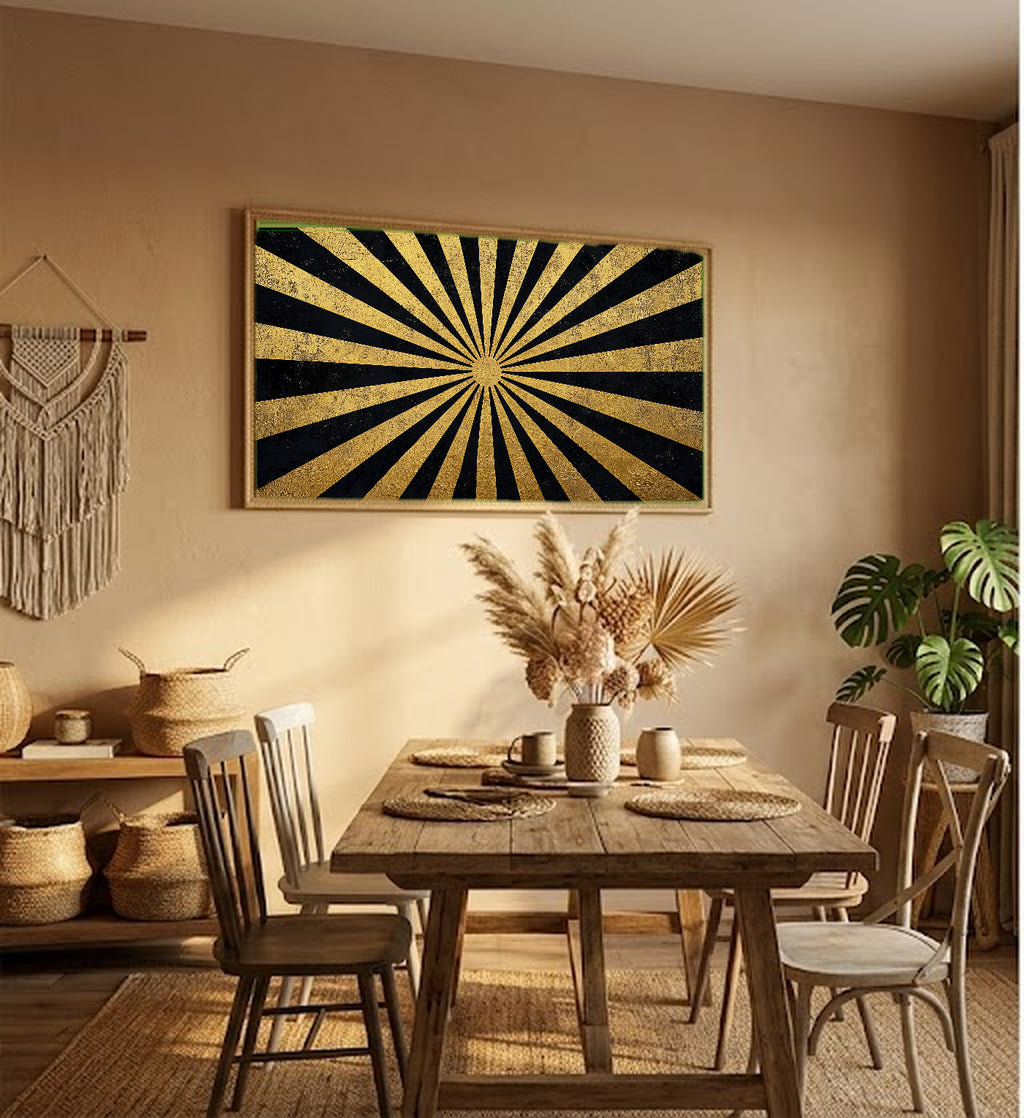 Art Deco Sunburst Canvas Wall Art | Gold Black Geometric Print, 1920s Glamour Decor, Stretched Canvas — art-deco-sunburst-geometric-hallway-wall-art.jpg
