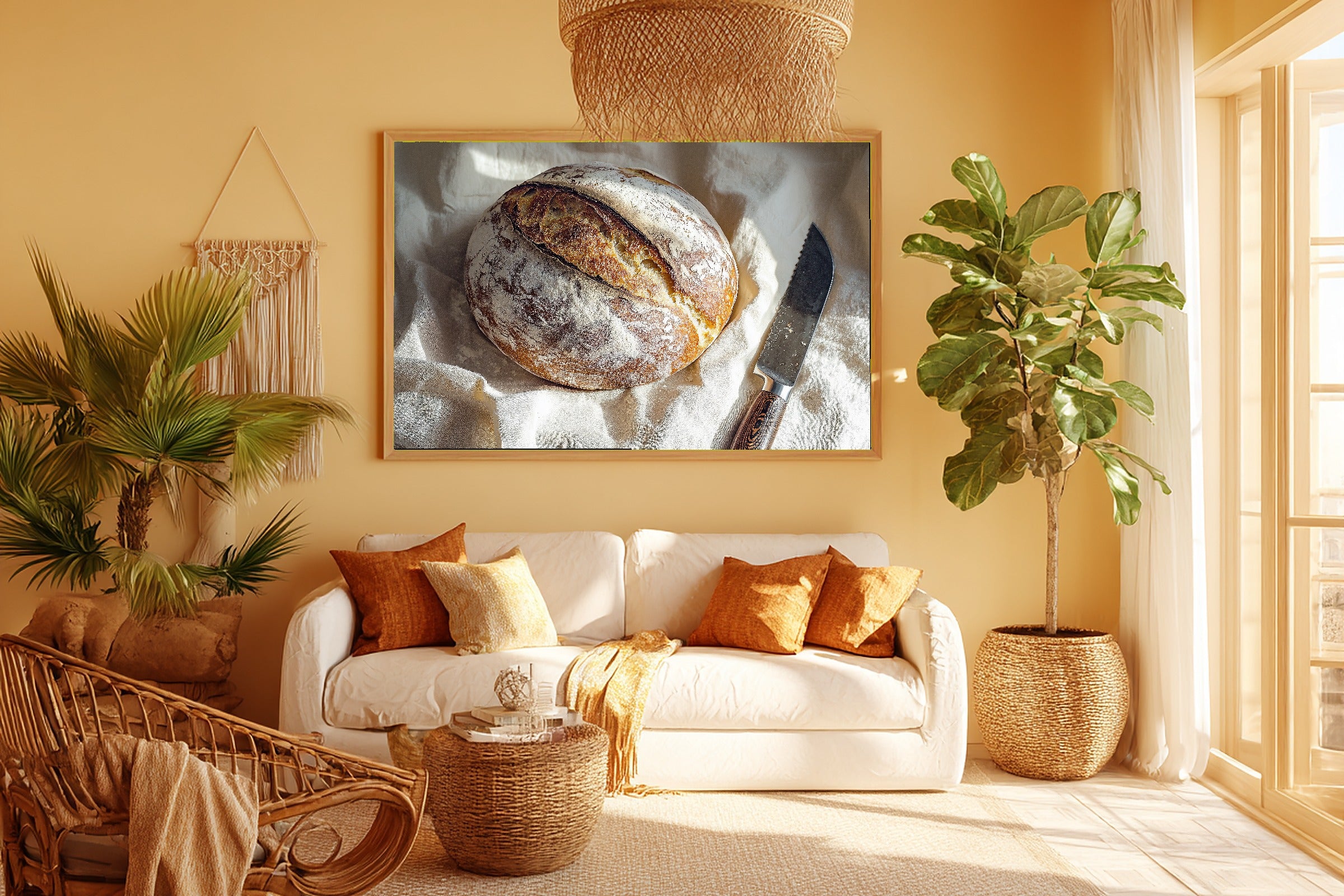 Artisan Sourdough Linen Boule Fine Art Canvas, Soft Dreamy Glow, Perfect for the Living Room, Elegant Hostess Gift — artisan-sourdough-linen-boule-room-5-wall-art.jpg