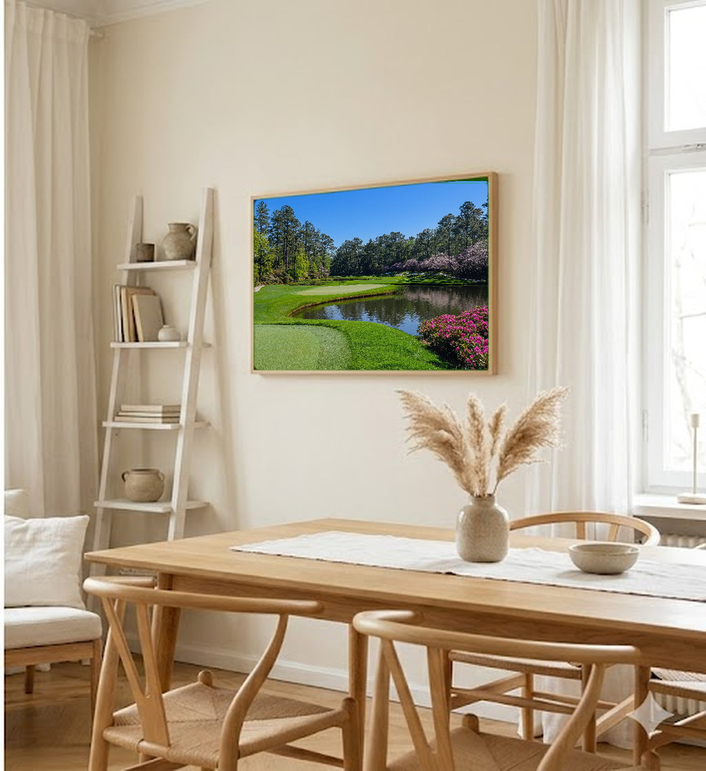 Golf Course Canvas Wall Art | Signature Hole Painterly Print, Clubhouse Decor, Stretched Canvas — augusta-golf-course-hole-dining-room-wall-art.jpg