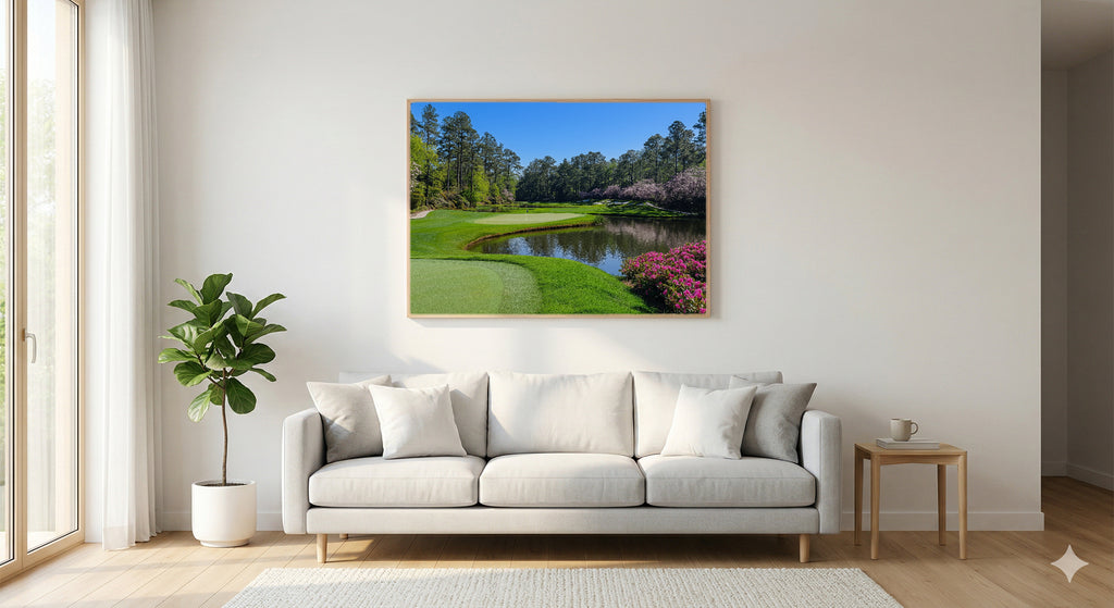 Golf Course Canvas Wall Art | Signature Hole Painterly Print, Clubhouse Decor, Stretched Canvas — augusta-golf-course-hole-living-room-wall-art.jpg