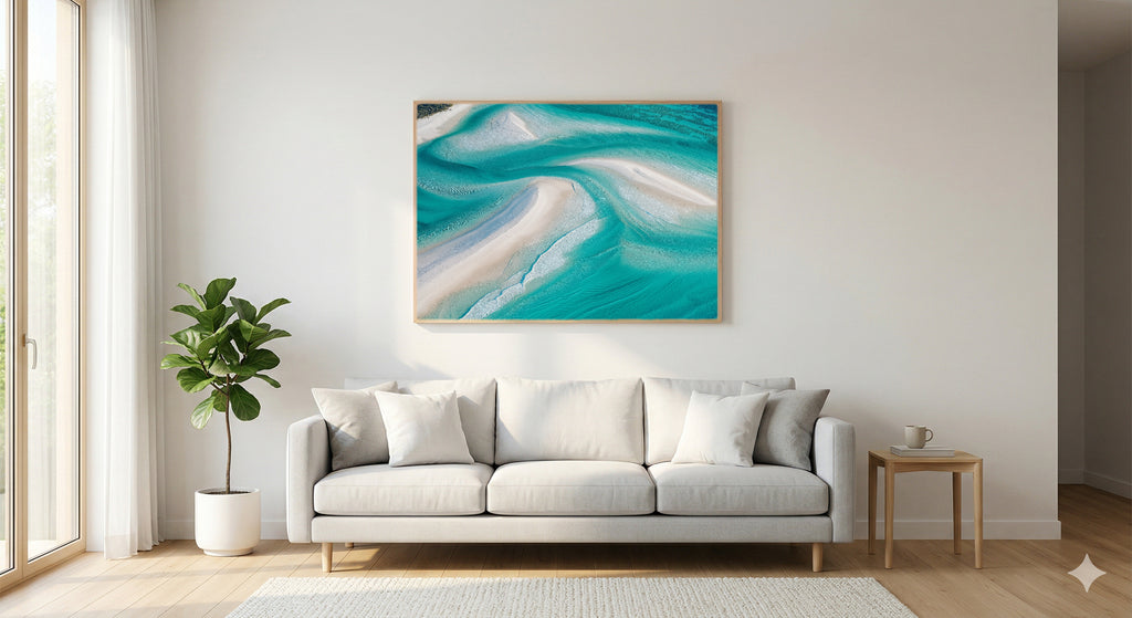 Whitehaven Beach Canvas Wall Art | Australia Print, Tropical Paradise, Coastal Decor, Stretched Canvas — australia-whitehaven-living-room-wall-art.jpg