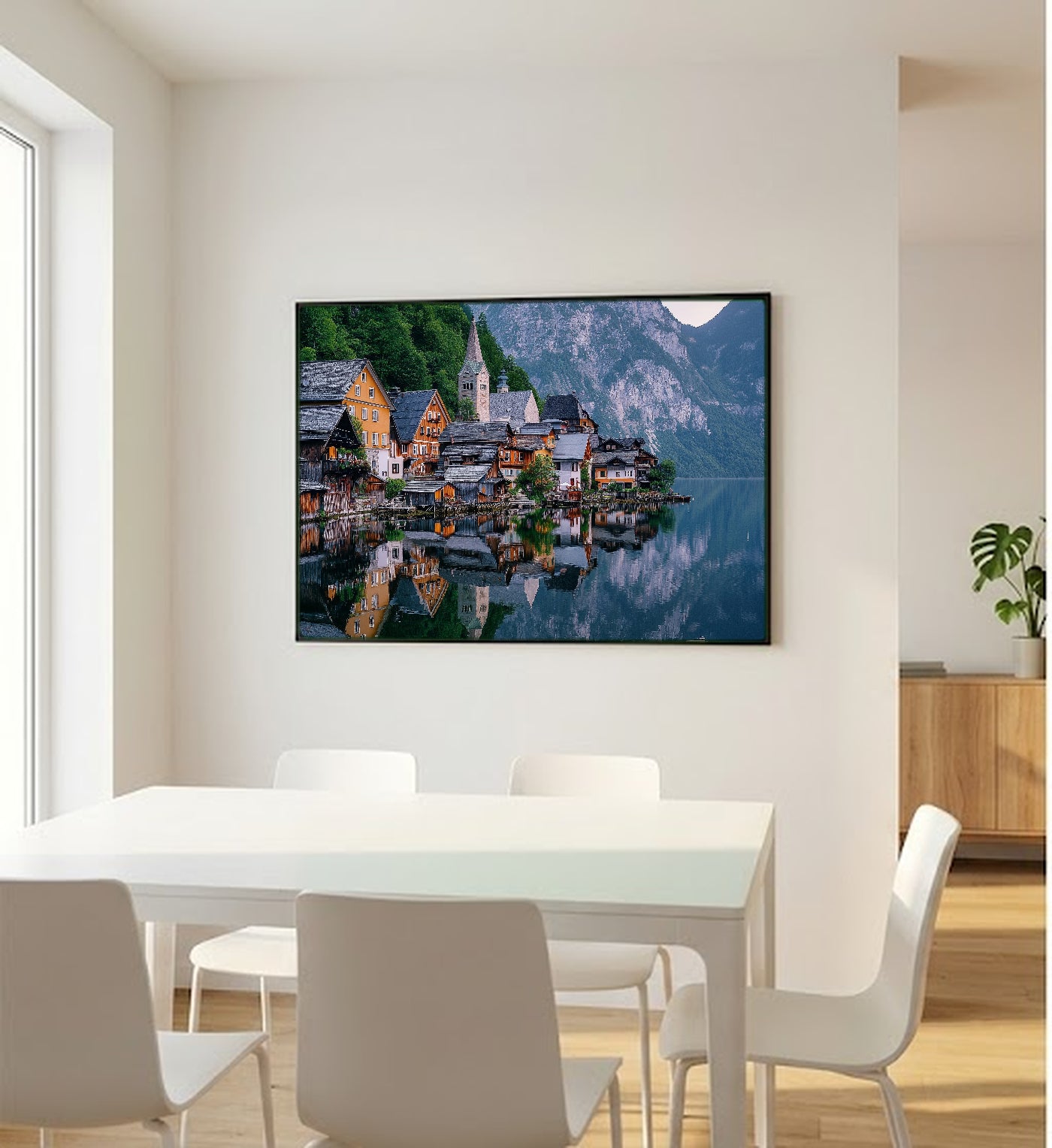 Hallstatt Canvas Wall Art | Austria Lake Village Print, Alpine Landscape, European Decor, Stretched Canvas — austria-hallstatt-bedroom-wall-art.jpg