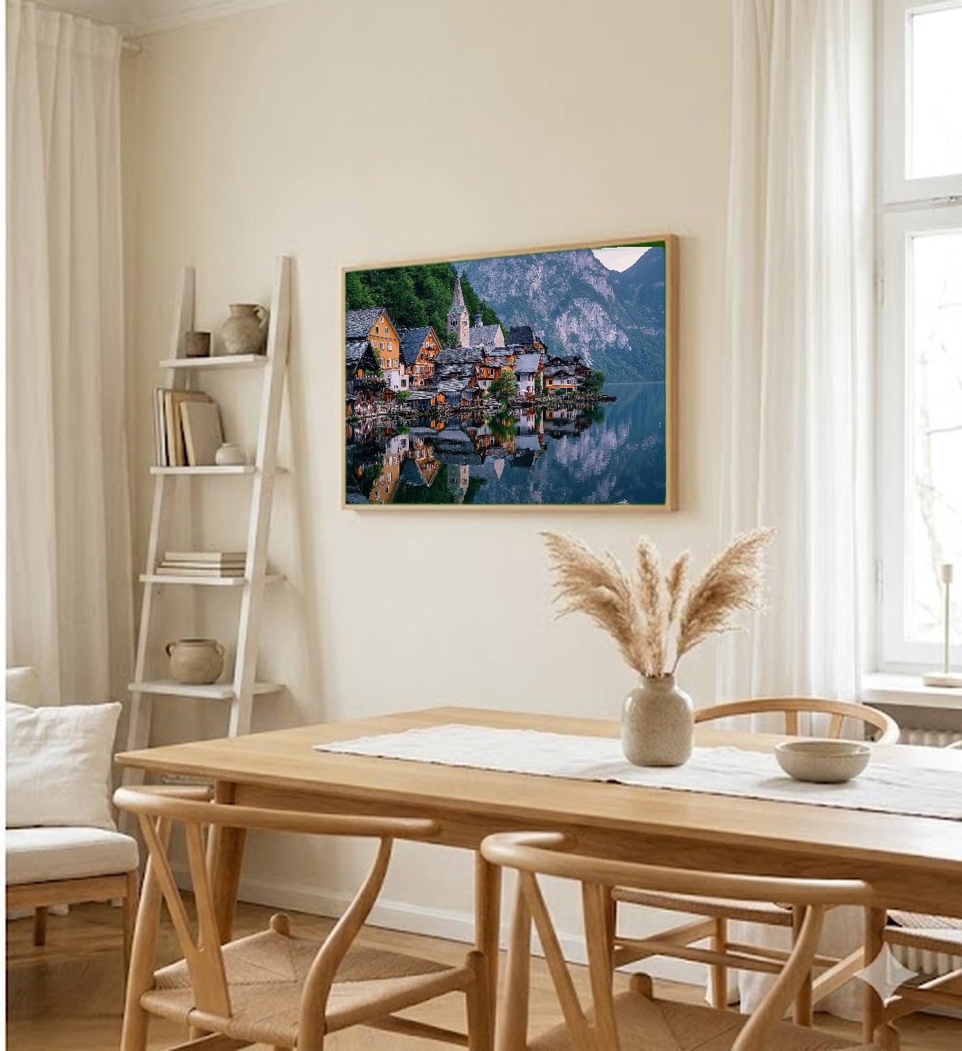 Hallstatt Canvas Wall Art | Austria Lake Village Print, Alpine Landscape, European Decor, Stretched Canvas — austria-hallstatt-dining-room-wall-art.jpg