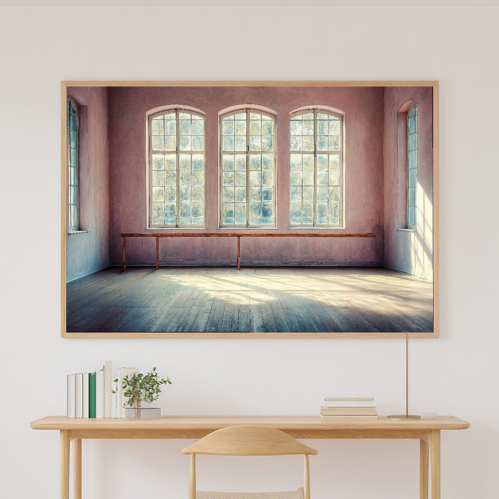 A Dreamy Ballet Barre Studio Pastel Dreamy Timeless Print — Moody Wall Art for the Living Room, Giclée on Canvas — ballet-barre-studio-pastel-canvas-print.jpg