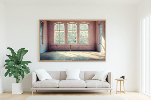 A Dreamy Ballet Barre Studio Pastel Dreamy Timeless Print — Moody Wall Art for the Living Room, Giclée on Canvas — ballet-barre-studio-pastel-living-room-wall-art.jpg