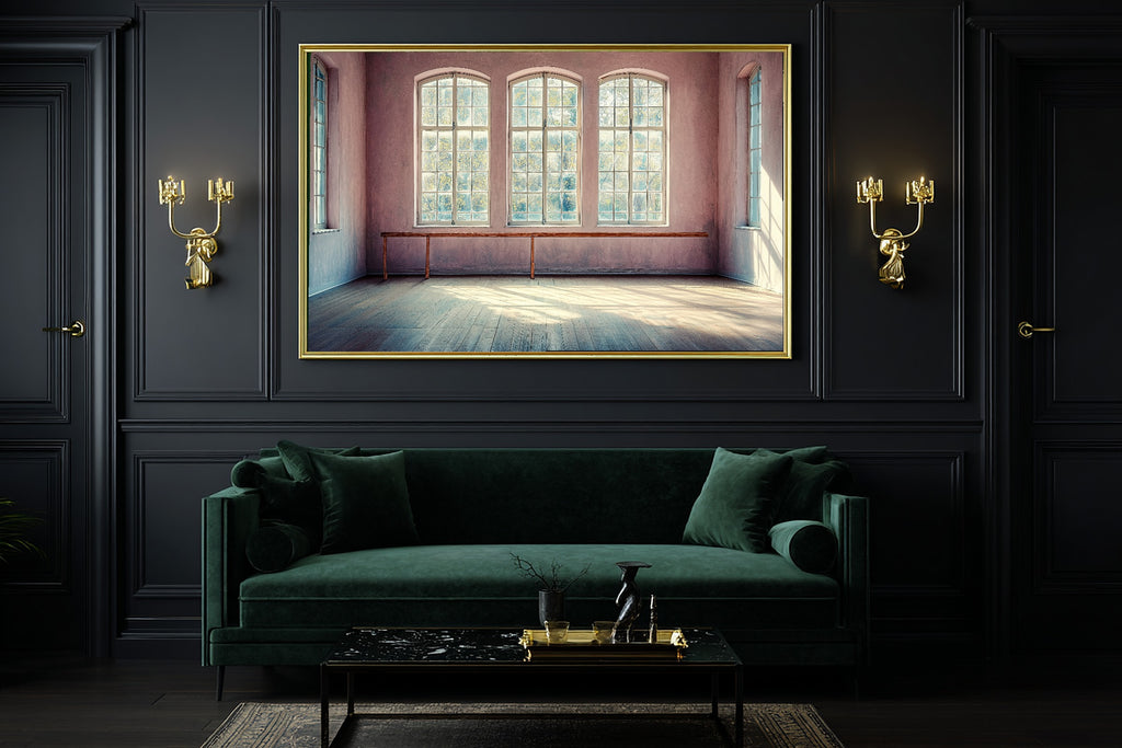 A Dreamy Ballet Barre Studio Pastel Dreamy Timeless Print — Moody Wall Art for the Living Room, Giclée on Canvas — ballet-barre-studio-pastel-office-wall-art.jpg