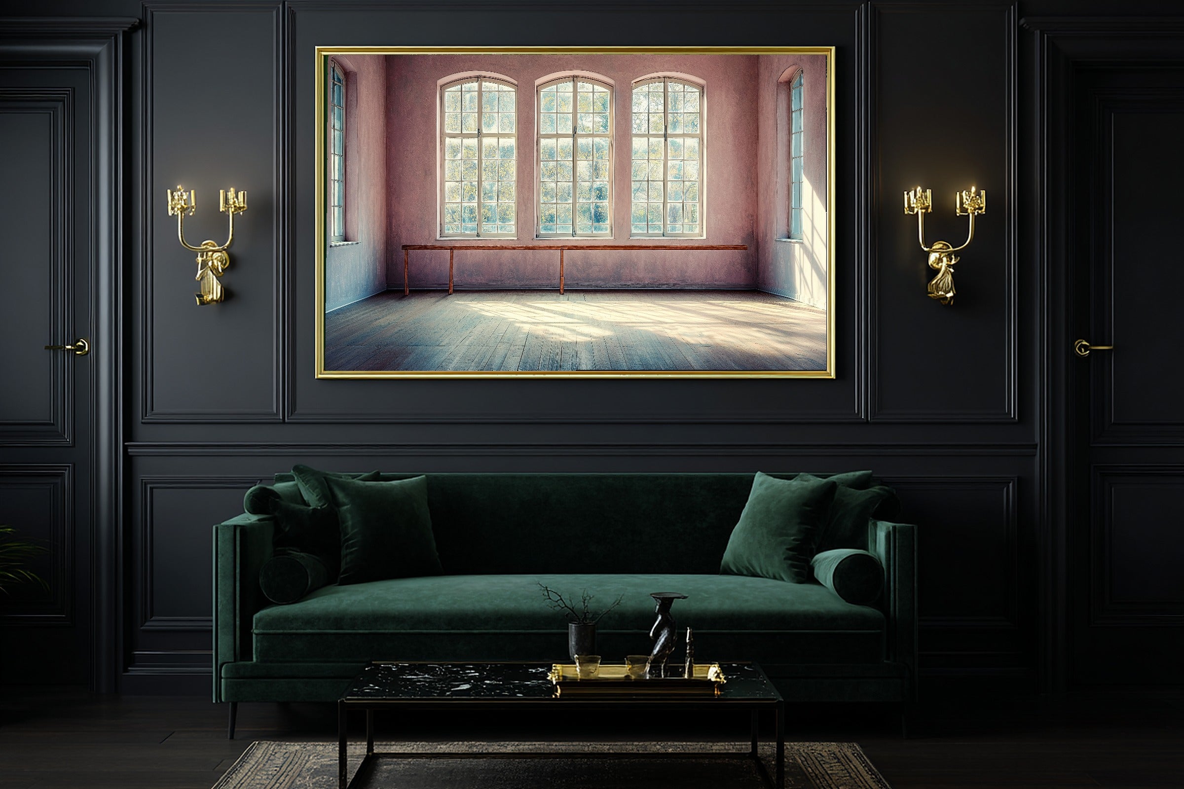 A Dreamy Ballet Barre Studio Pastel Dreamy Timeless Print — Moody Wall Art for the Living Room, Giclée on Canvas — ballet-barre-studio-pastel-office-wall-art.jpg