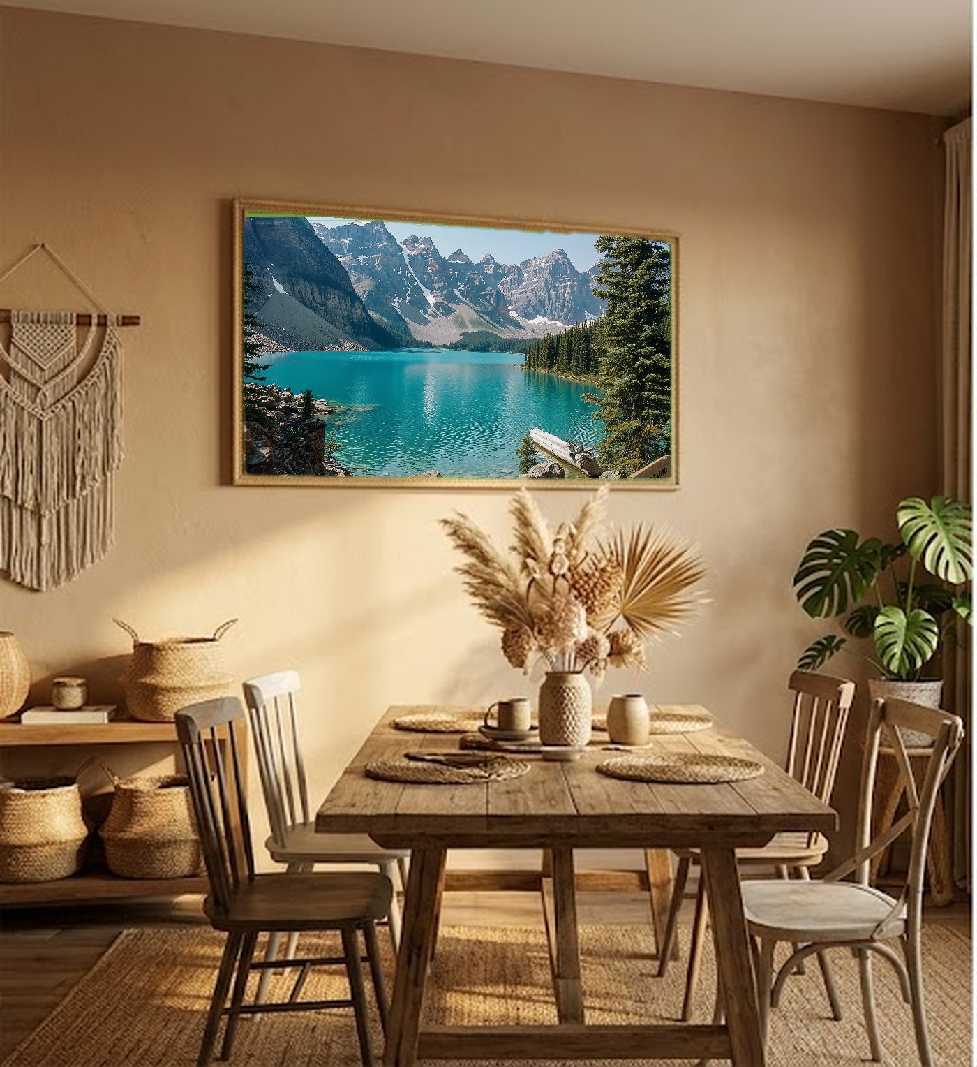 Banff Canada Canvas Wall Art | Retro Travel Poster Print, Alpine Lake Decor, Stretched Canvas — banff-lake-retro-poster-hallway-wall-art.jpg