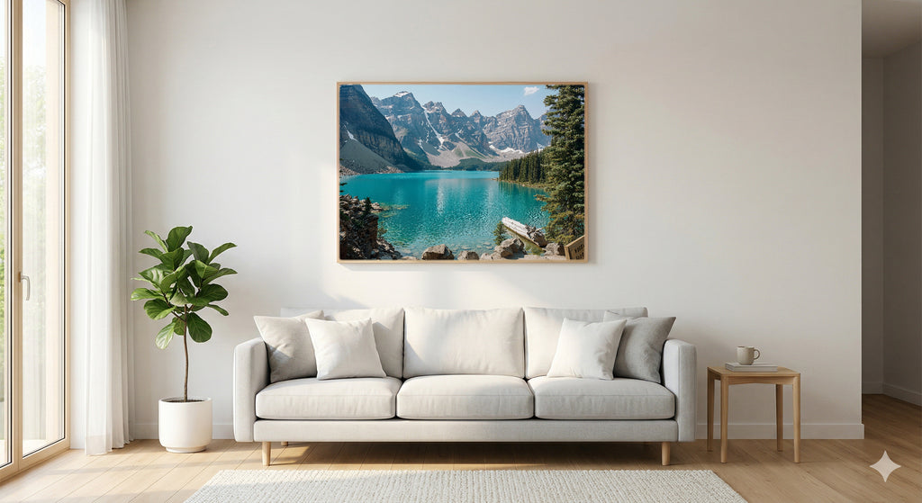 Banff Canada Canvas Wall Art | Retro Travel Poster Print, Alpine Lake Decor, Stretched Canvas — banff-lake-retro-poster-living-room-wall-art.jpg